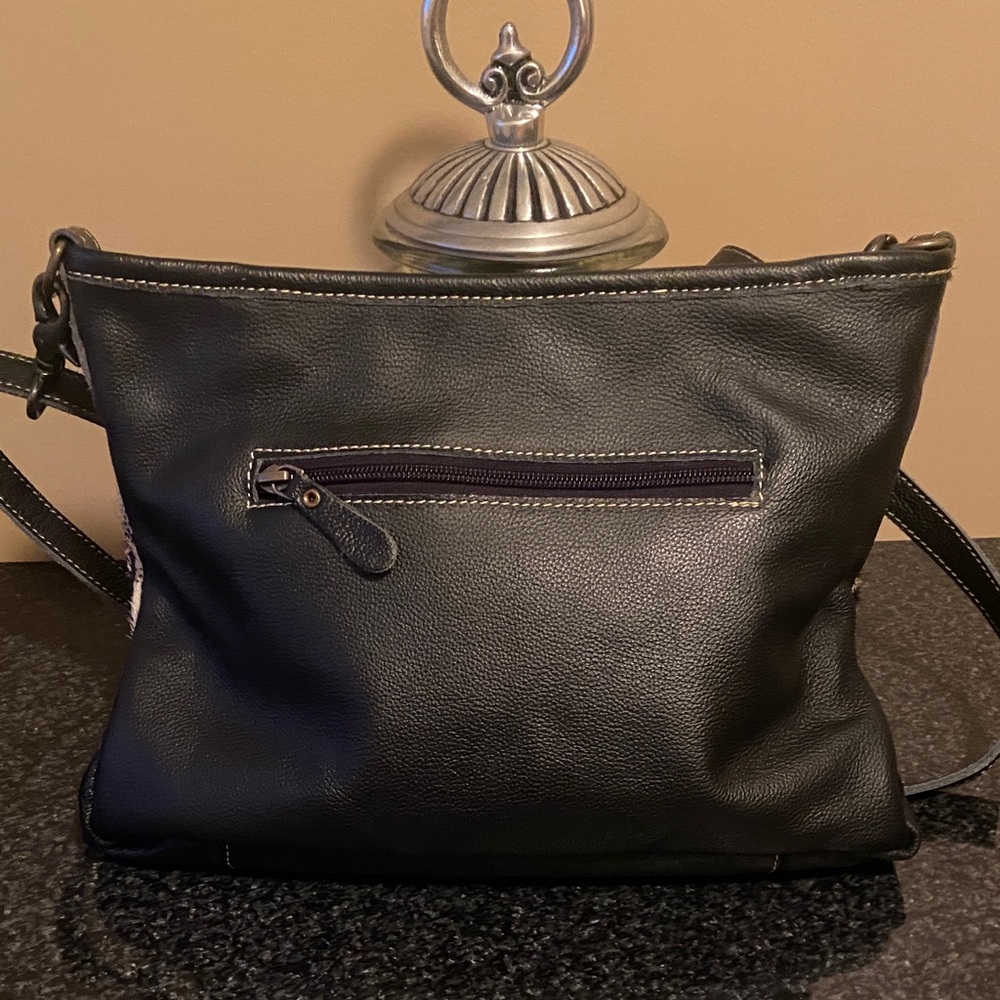 Myra Bag Black and Tan Antiquated Leather & Hairon Snake Print Bag - Picture 4 of 15